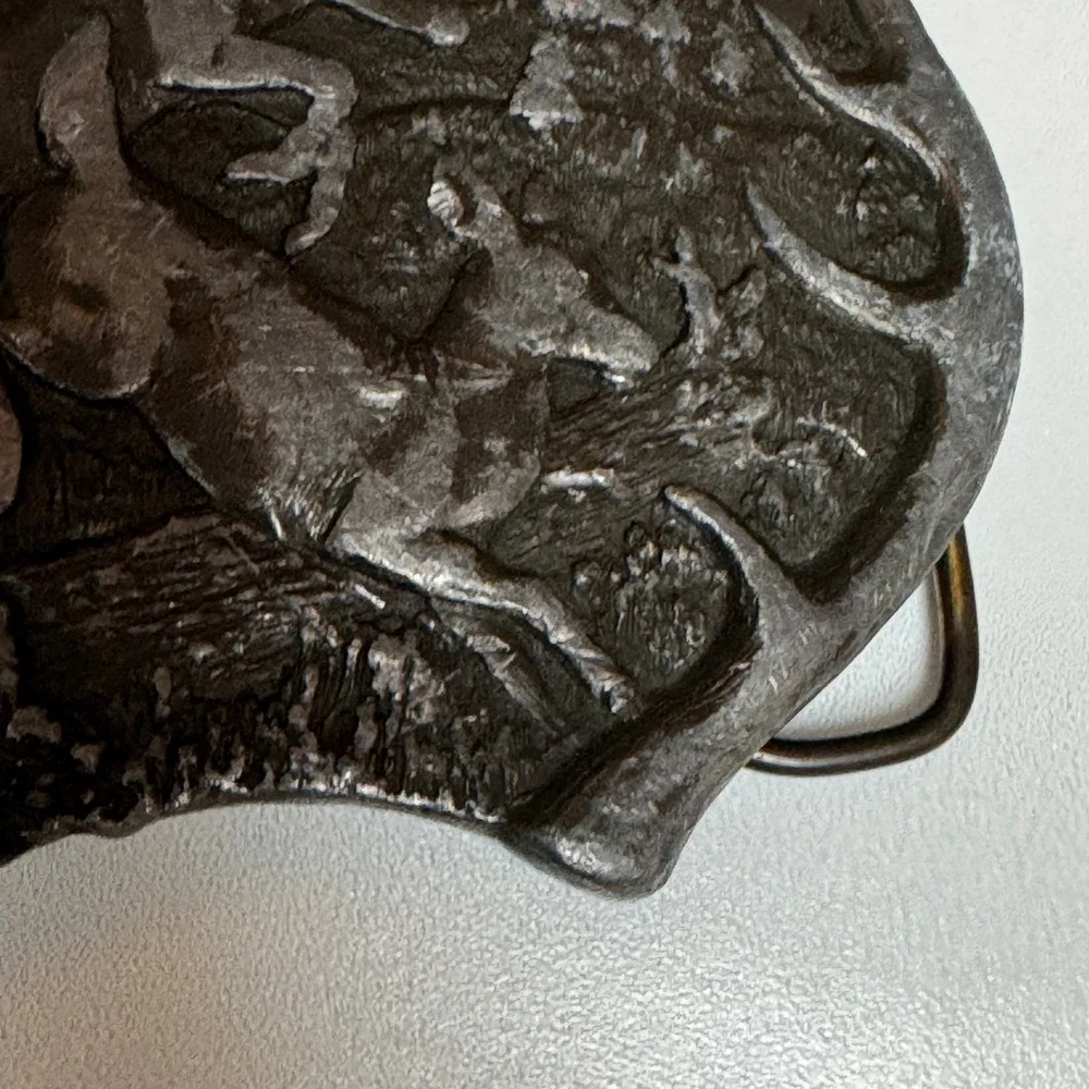 Vintage Pewter Deer‎ Buckle Hunting Scene Belt Buckle Metal Western Cowboy